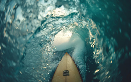 Surfing in the ocean. Surfboard on the background of wavesの素材