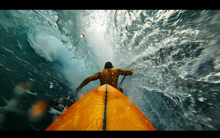 Surfer on a stand up paddle board in the ocean. Side view.の素材