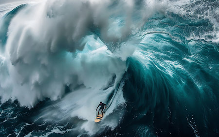 Surfing on big ocean wave. 3D rendering and illustrationの素材