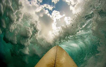 Surfing the waves on the island of Bali, Indonesia.の素材