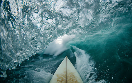 Close-up of the wake of a surfboard in the oceanの素材