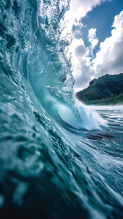 Blue ocean wave close up. Beautiful nature background. Long exposure photo.の素材