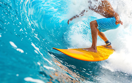 Surfing on the surfboard in the ocean. Surfing conceptの素材