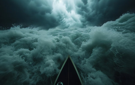 Boat in a stormy sea. The concept of extreme sportの素材