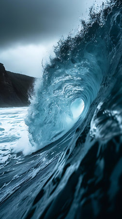 Blue ocean wave in stormy weather. 3D Rendering.の素材