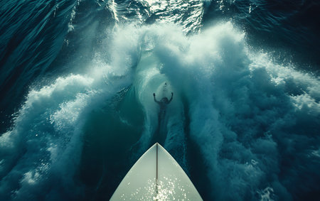 Surfing in ocean. Surfing in ocean wave. Extreme sports.の素材