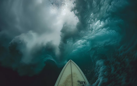 Surfing the ocean wave with a surfboard on the water.の素材