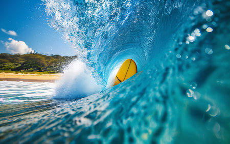 Surfing on the ocean wave. Surfing in ocean wave.の素材