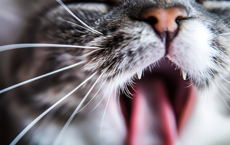 Close up of a cat yawning. Shallow depth of field.の素材