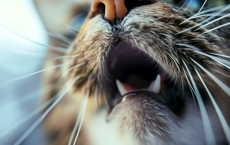 Close up of a cat's mouth and tongue. Shallow depth of field.の素材