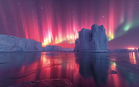 Aurora borealis, northern lights over frozen ice floeの素材