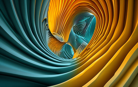 3d render of abstract background with blue, orange and yellow layersの素材