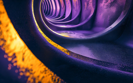 3d illustration of abstract metal tunnel background. Futuristic architecture.の素材