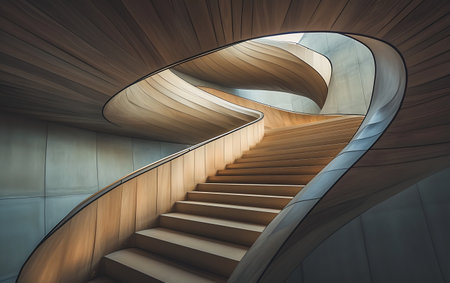 Staircase of a modern building in the form of a spiralの素材