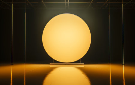 3d render of an empty stage with a white circle in the middleの素材