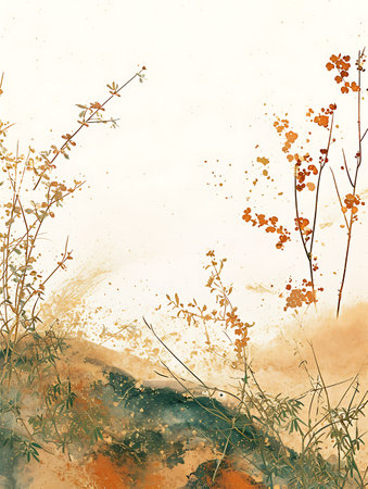 Abstract watercolor background with flowers and grass. Digital art painting.の素材