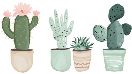Illustration of cacti in a pot on a white backgroundの素材
