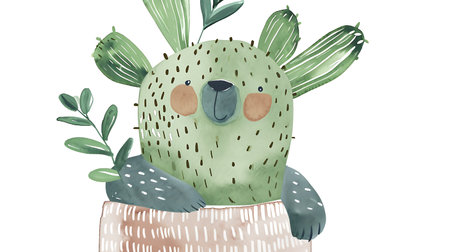 Cute watercolor koala in a pot. Hand drawn vector illustration.の素材