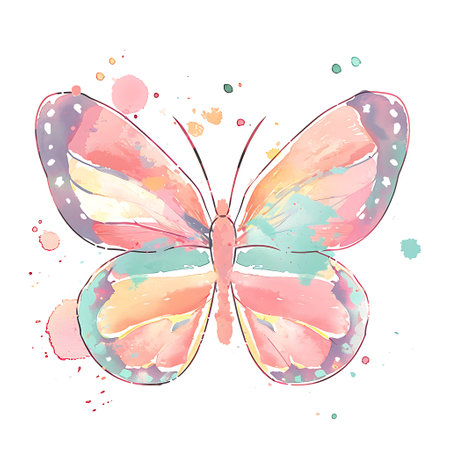 Butterfly watercolor on white background. Hand drawn vector illustration.の素材