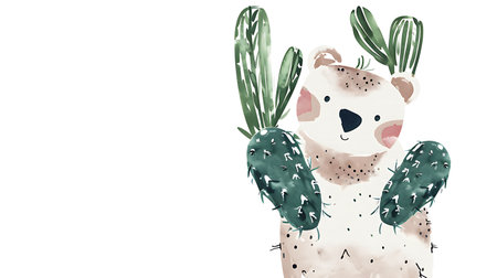 Cute koala with cactus. Watercolor illustration on white background.の素材