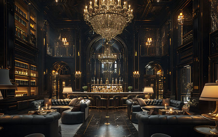 Luxury interior of a bar or pub. 3D renderingの素材