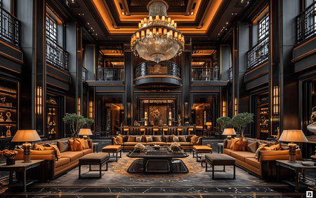 Interior of a luxury hotel lobby. 3D rendered illustration.の素材