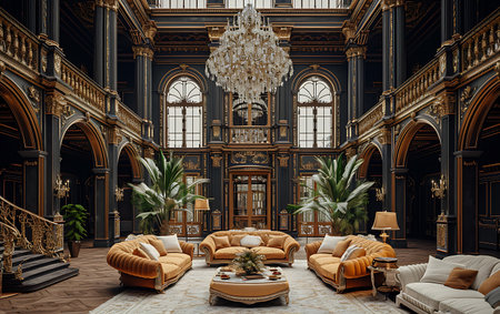 Interior of a classic baroque interior. 3D renderingの素材