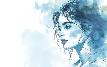 Beautiful woman face in watercolor style. Hand drawn illustration.の素材