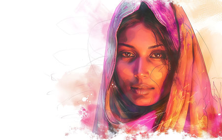 Portrait of a beautiful woman in sari. Digital painting.の素材