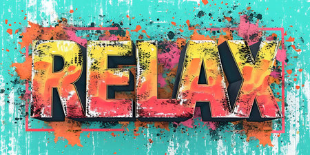 Relax - colorful graffiti on a grunge background. Vector illustration.の素材