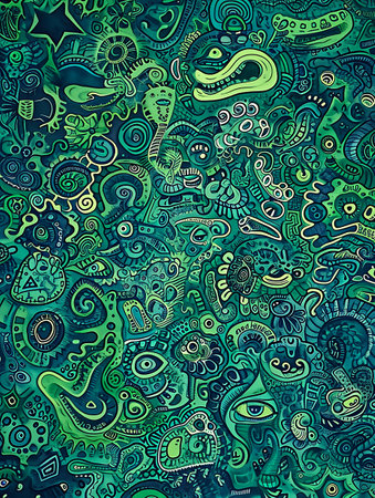 Cartoon hand-drawn doodles on the subject of travel. Colorful detailed, with lots of objects background. Funny vector artwork.の素材