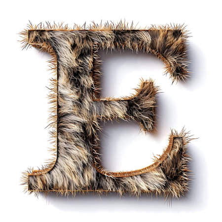 Alphabet made of fur texture isolated on white background. Letter Eの素材