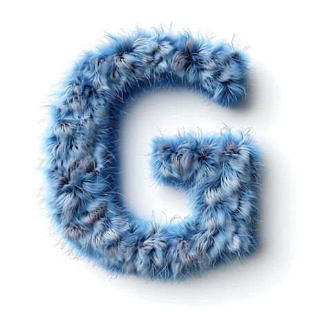 Blue shaggy fur font Letter G 3D render illustration isolated on white backgroundの素材