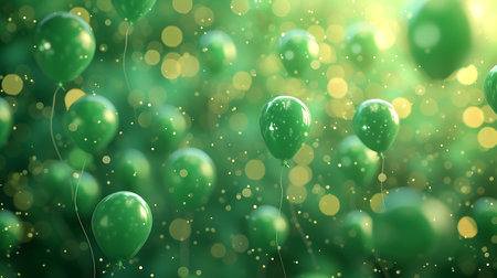 3d render of green balloons with bokeh on green backgroundの素材