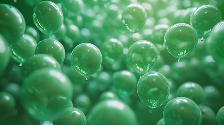 Green balloons background. 3d rendering 3d illustration. Bokehの素材