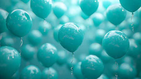 Blue and green balloons background. 3d rendering toned image.の素材