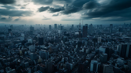 Tokyo city skyline at dusk, Japan. Toned image.の素材