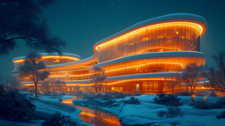 Futuristic building in the winter night. 3D rendering.の素材