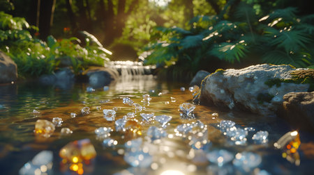 Wedding rings on the stone in the water. Wedding concept.の素材