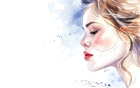 Portrait of a beautiful young woman. Hand drawn vector illustration.の素材