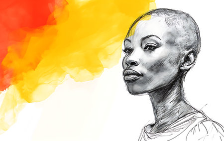 Portrait of a beautiful young woman with yellow, orange and red colorsの素材