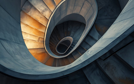 Spiral staircase in a modern building, 3d render illustrationの素材