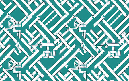 Geometric pattern with white arrows on a turquoise background.の素材