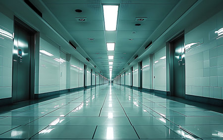Interior of a corridor in a modern office building, perspective viewの素材
