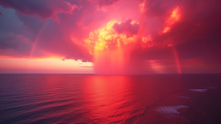 Dramatic sunset over the sea. 3d render illustration.の素材