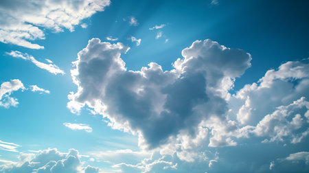 Blue sky with white clouds and sunbeams. Nature background.の素材