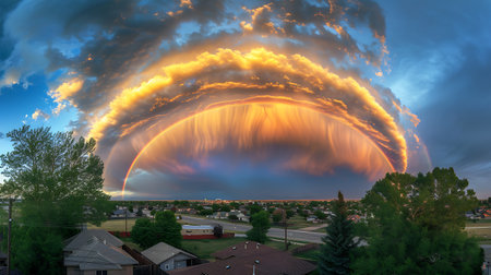 Rainbow in the sky over a small town in Colorado, USA.の素材