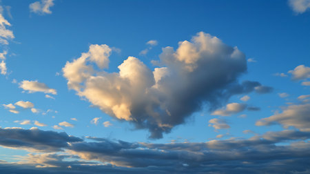Blue sky background with white clouds. Cumulus clouds. White fluffy clouds.の素材