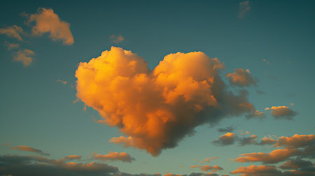 Clouds in the shape of a heart on a blue sky backgroundの素材