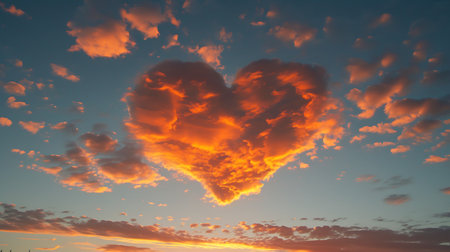 Heart shaped cloud at sunset, valentine's day background.の素材